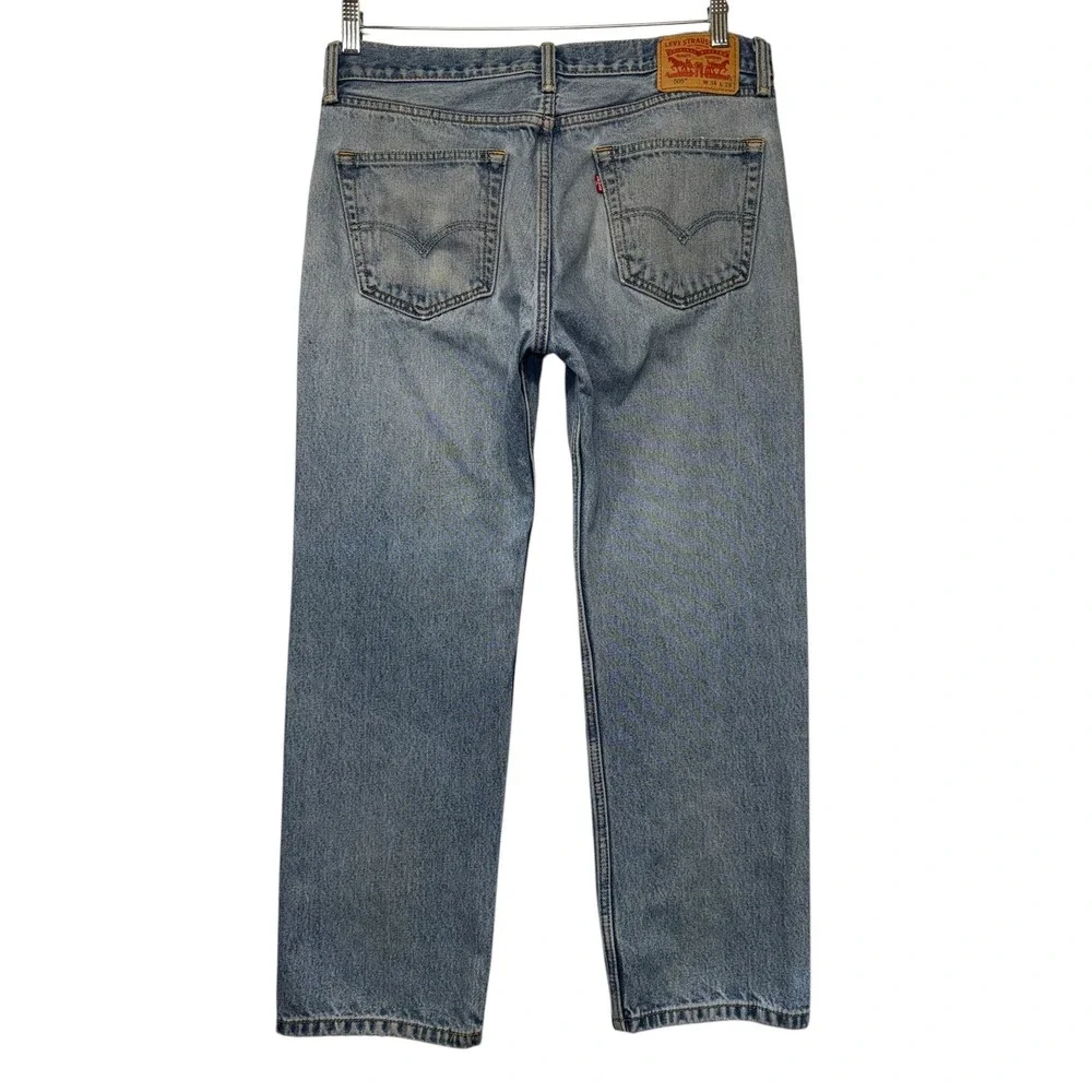 Levi Strauss 505 Regular Fit Jeans Mens 34x29 Light Wash Blue Straight Leg Denim